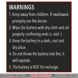 ASG 3V Lithium CR2032 Battery for Airsoft Electric Guns Warnings